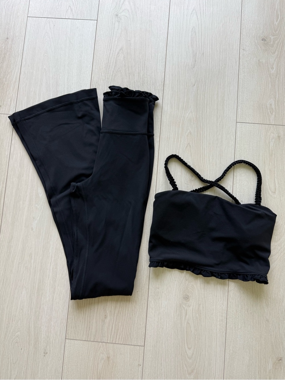 Lululemon Align  Black Ruffled Edge Crop Tank and Flare Leggings Set NWOT XS/2